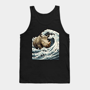 Japanese Kawaii Rhino Great Wave Off Kanagawa Tank Top